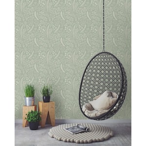 Astrid Embroidery Stitch Botanical Trail Sage Green Textured Wallpaper (Covers 56 sq. ft.)