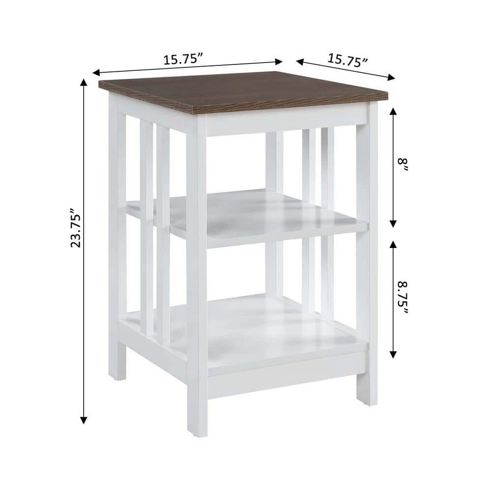 Driftwood & White Mission-Inspired End Table with Shelves