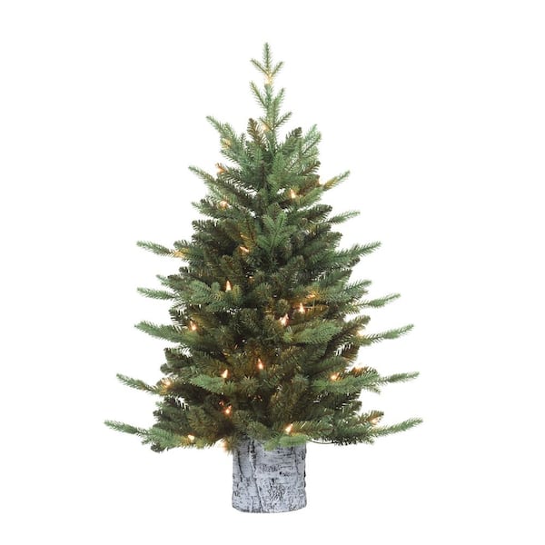 Puleo International Pre-Lit 3 ft. Potted Artificial Christmas Tree with 50-Lights, Green