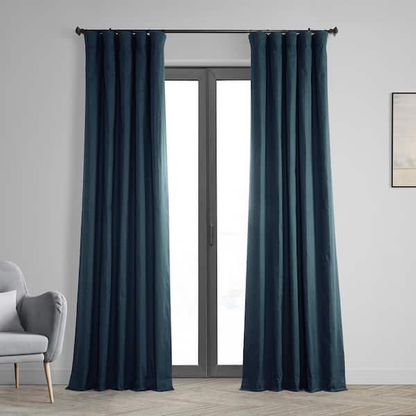 Exclusive Fabrics & Furnishings Polo Navy Solid Cotton Thermal Blackout Curtain - 50 in. W x 108 in. L Rod Pocket with Back Tab Single Window Panel
