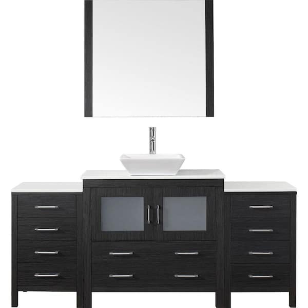 Virtu USA Dior 73 in. W Bath Vanity in Zebra Gray with Stone Vanity Top in White with Square Basin and Mirror