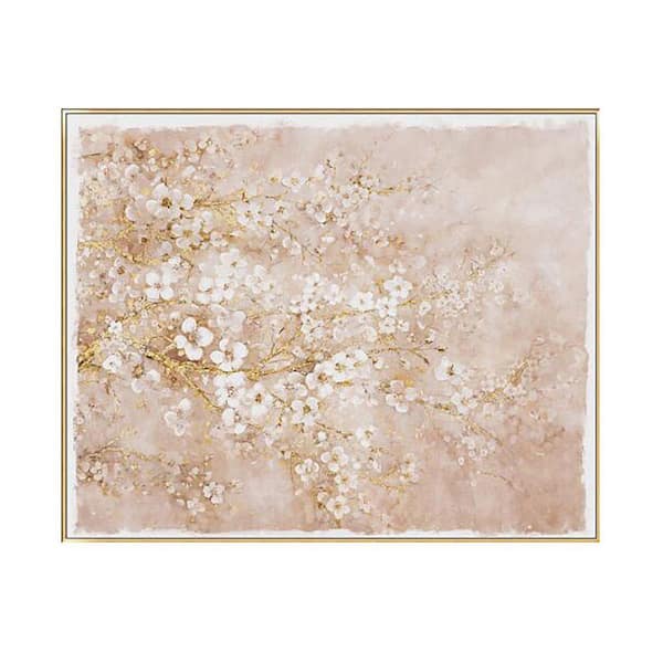 Avex 1-piece Framed Art Print 47.2 in. x 59.1 in. Hand-Painted Cherry Blossom Canvas Art