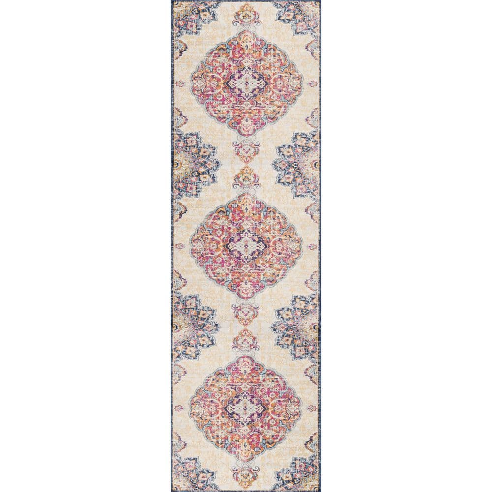 2 ft. x 16 ft. Blue, Pink, Beige Oriental Washable Area Rug price history on PriceWatchPro