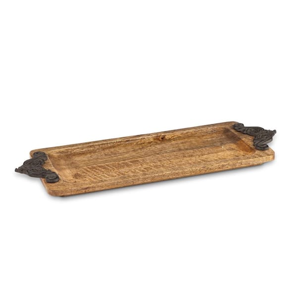 GG COLLECTION Antiquity Collection Wood and Metal Serving Tray