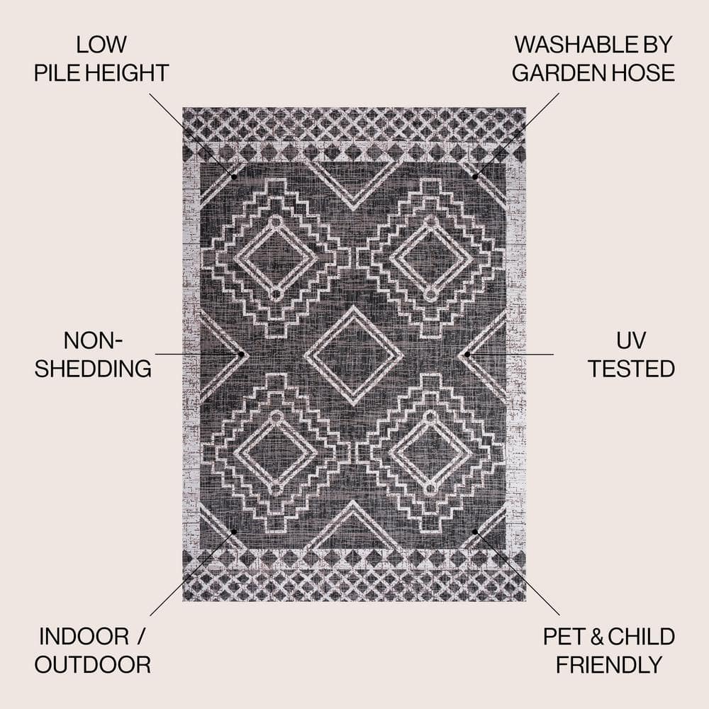 Marokko Black and Ivory Geometric Indoor/Outdoor Rug