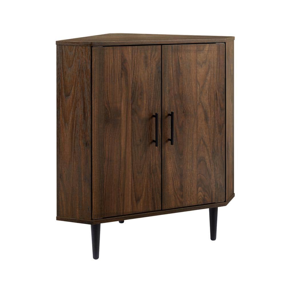 Dark Walnut 2-Door Corner Accent Cabinet with Adjustable Shelving