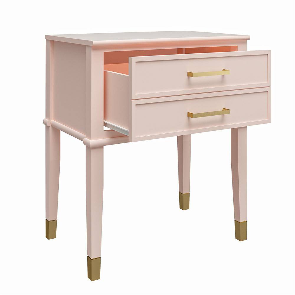 Westerleigh Modern Farmhouse Pink Wood Nightstand with Gold Accents