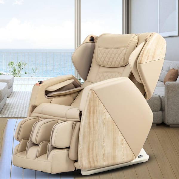 Pro Soho Series Cream Faux Leather Reclining 4D Massage Chair with Bluetooth Speakers