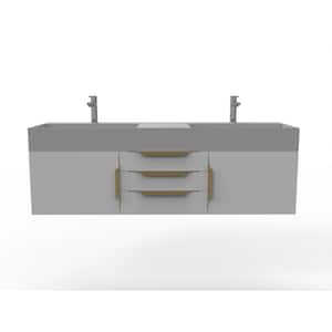 Maranon 60 in. W x 19 in. D x 19.25 in. H Double Floating Bath Vanity in Matte Gray with Gold Trim and Gray Top