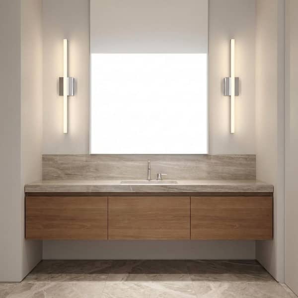 Marque 30 in. W x 4.5 in. H Chrome Modern LED Dimmable Bathroom Vanity Light with White Acrylic Shade