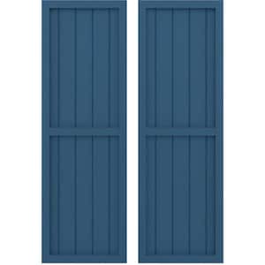 17-1/2-in W x 82-in H Americraft 5 Board Real Wood Two Equal Panel Framed Board and Batten Shutters Sojourn Blue