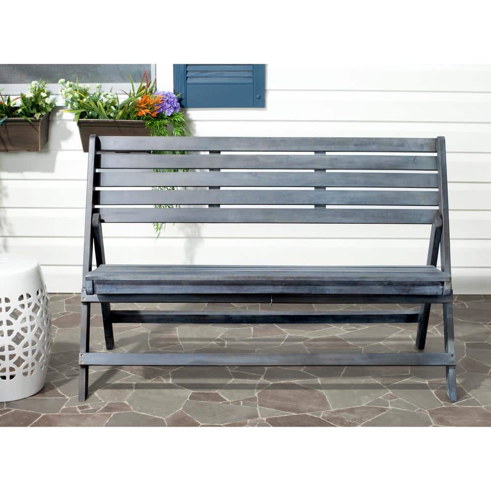Ash Grey Acacia Wood Folding Outdoor Bench