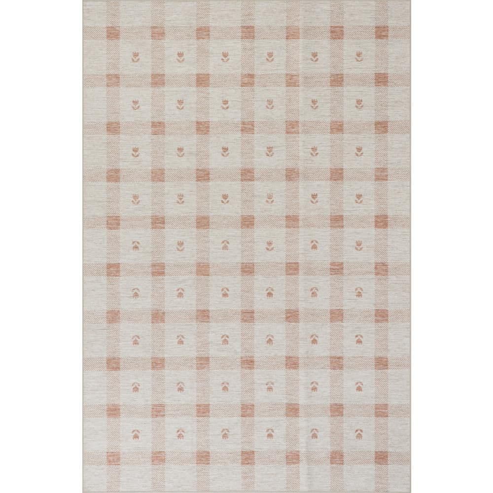 DASH & ALBERT Gingham Machine Washable Blush 4 ft. x 6 ft. Indoor