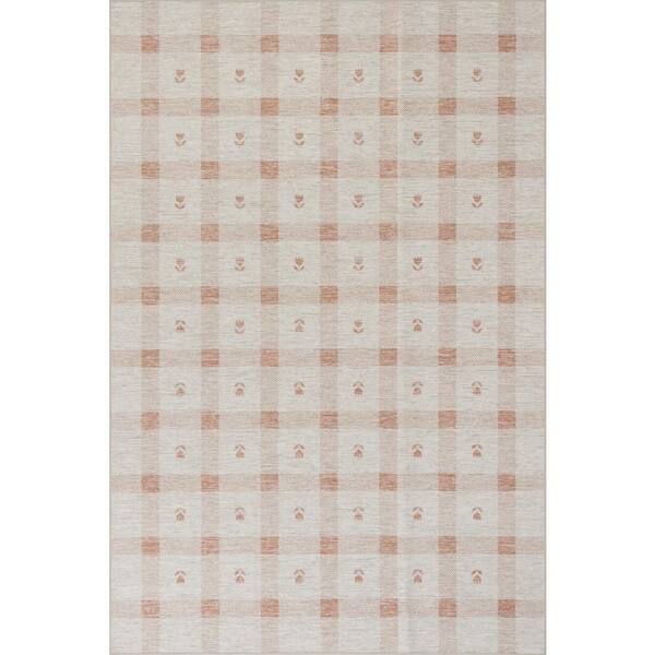Gingham Machine Washable Blush 9 ft. x 12 ft. Indoor Area Rug