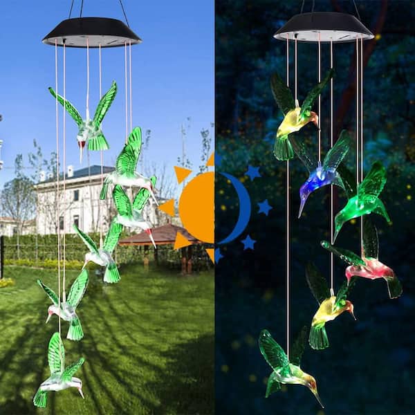 Six Foxes Wind Chime, Solar Hummingbird Wind Chimes Outdoor/indoor(Gifts for mom/momgrandma Gifts/Birthday Gifts for Mom) Outdoor Decor,Yard