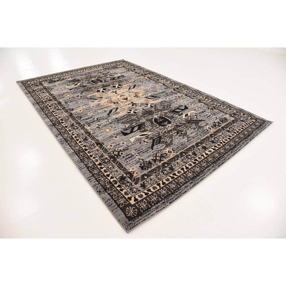Contemporary Taftan Oasis 6' x 9' Gray Synthetic Area Rug
