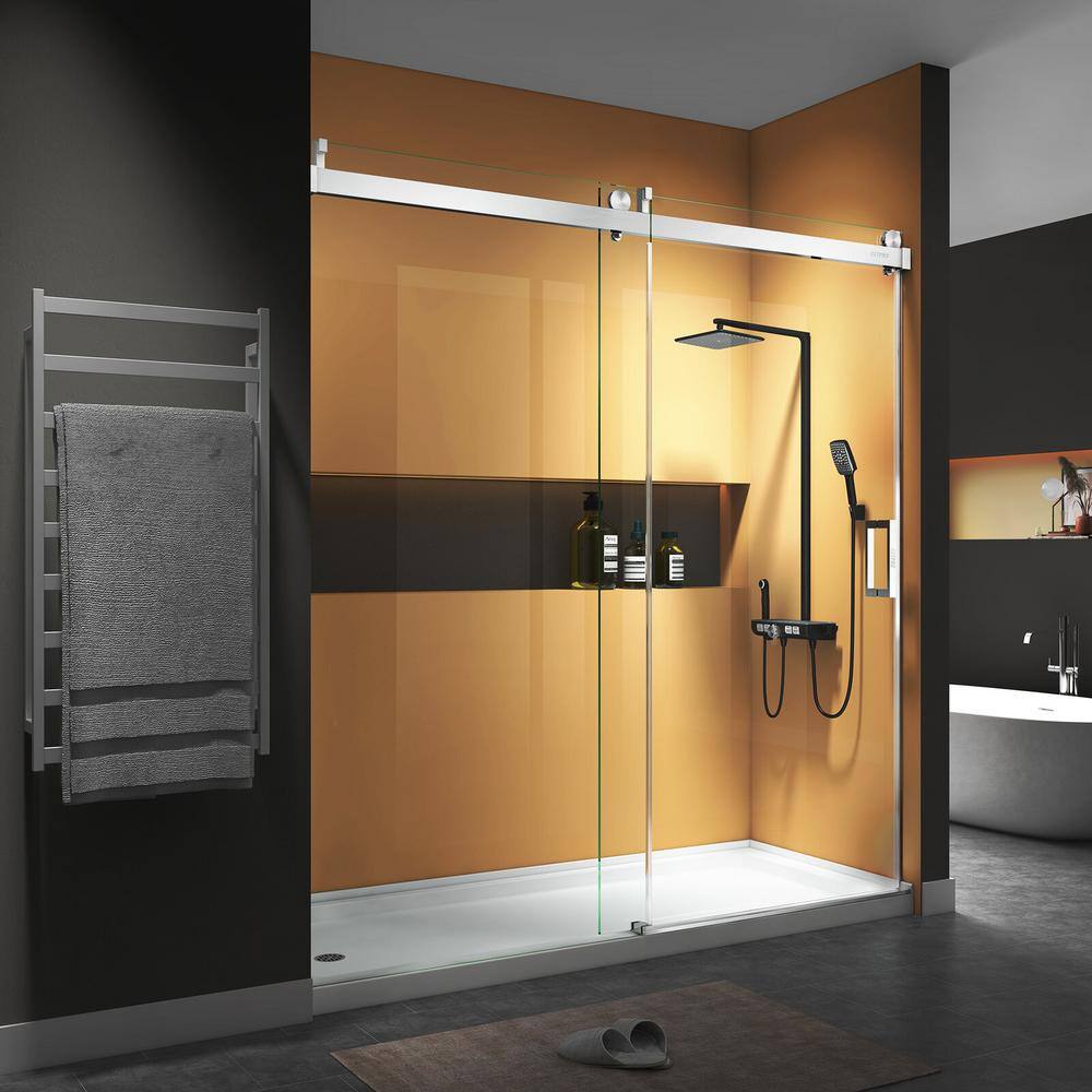 Getpro 60 in. W x 76 in. H Single Sliding Frameless Shower Door in