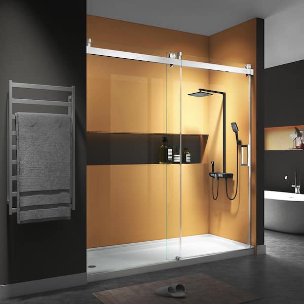 Getpro 60 in. W x 76 in. H Single Sliding Frameless Shower Door in Brushed Nickel Finish with Buffer