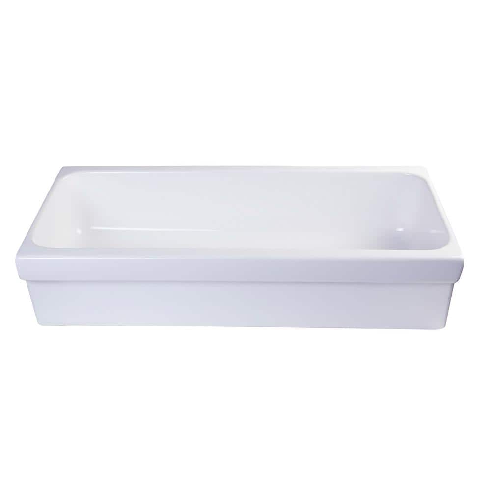 White Fireclay Rectangular Trough Bathroom Sink, 36 Inch