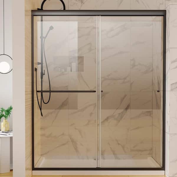 JimsMaison 56-60 in. W x 72 in. H Sliding Framed Shower Door in Matte Black Finish with Clear Glass