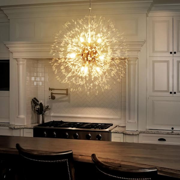 Rennnsan Oliver 9-Light Brass Gold Contemporary Firework Colorful Crystal Starlight Chandelier