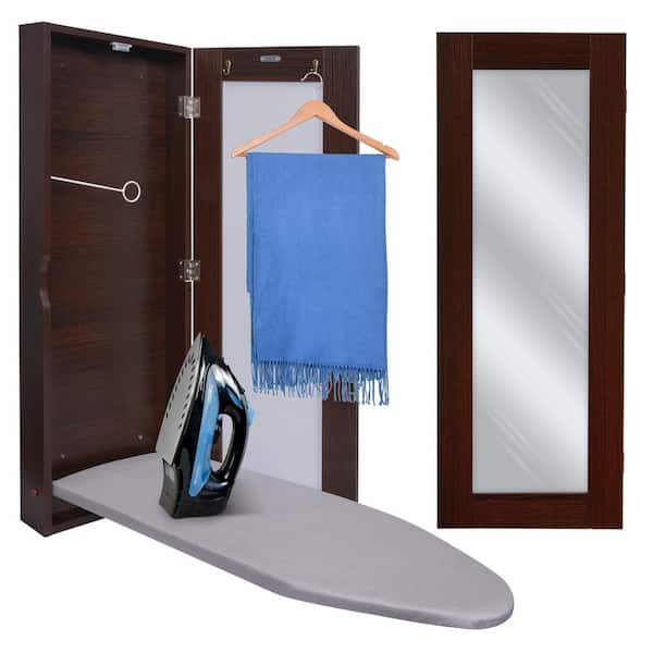 Ivation Ironing Board, Hanging Ironing Board and Ironing Board Cover with Mirror, Brown