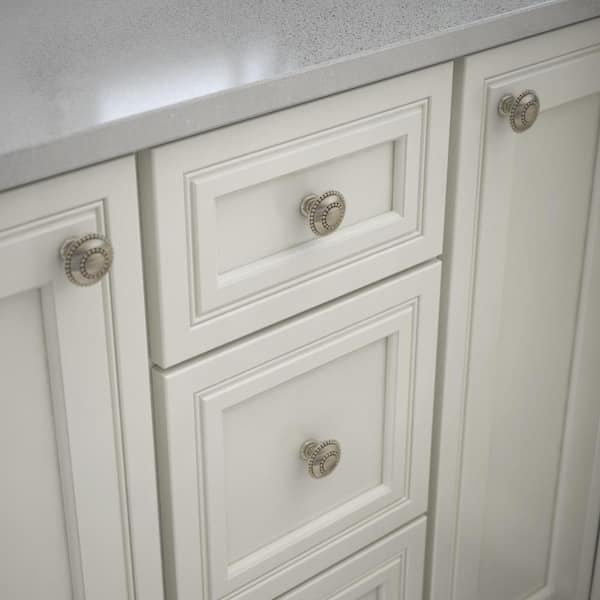 Double Beaded 1-3/8 in. (35 mm) Classic Satin Nickel Round Cabinet Knob