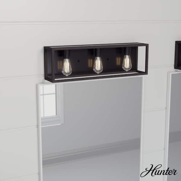 Hunter Squire Manor 25 in. 3-Light Matte Black Vanity Light with Dark Ash Frame