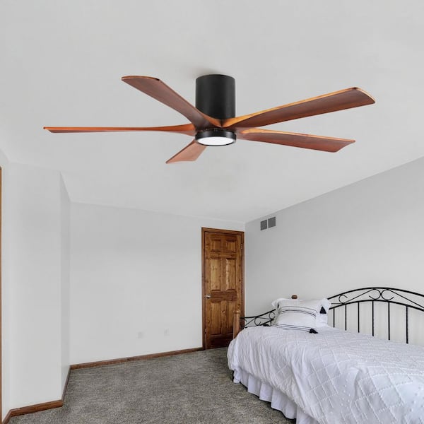 60 in. Hugger Black 5 Wood Blades Flush Mount Standard Ceiling Fan with Full-Spectrum LED and APP and Remote Included