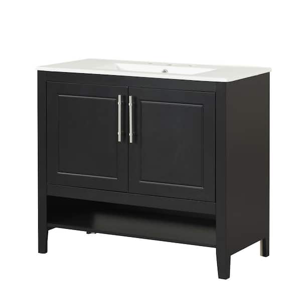 36 in. W x 18.3 in. D x 33.3 in. H Single Sink Bath Vanity in Black with White Ceramic Top