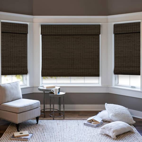 Natural Woven Light Filtering Cordless Bamboo Roman Shades for Windows, 72 in. W x 60 in. L, Onyx