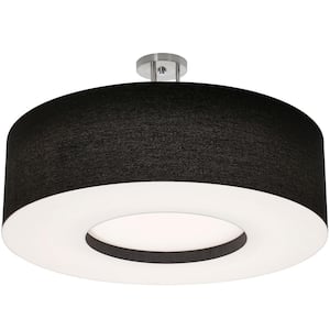 30 in. 4-Light Satin Nickel, Black, White Transitional Semi-Flush Mount With Shade