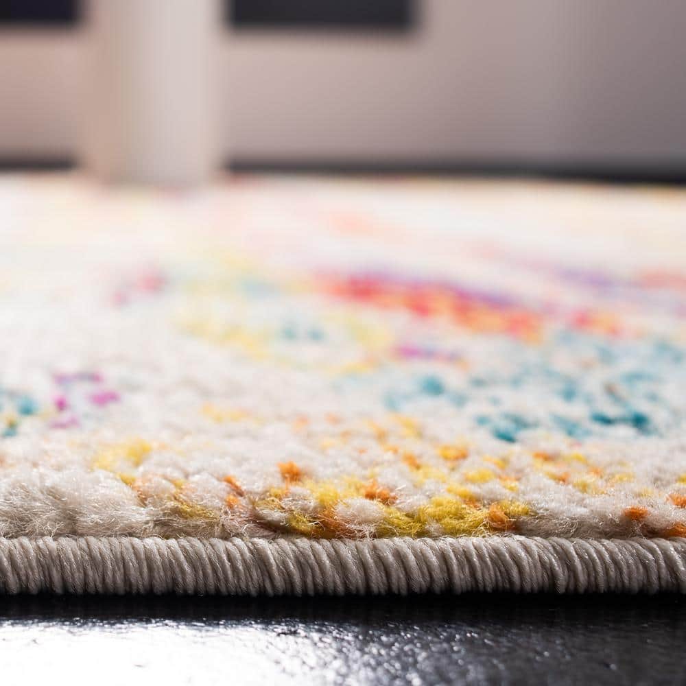 Beige and Yellow Abstract 9' x 12' Stain-Resistant Rug