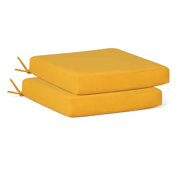 Fading Free 20 in. W. x 19.5 in. x 4 in. Yellow Outdoor Patio Thick Square Lounge Chair Seat Cushion Set 2-Pack