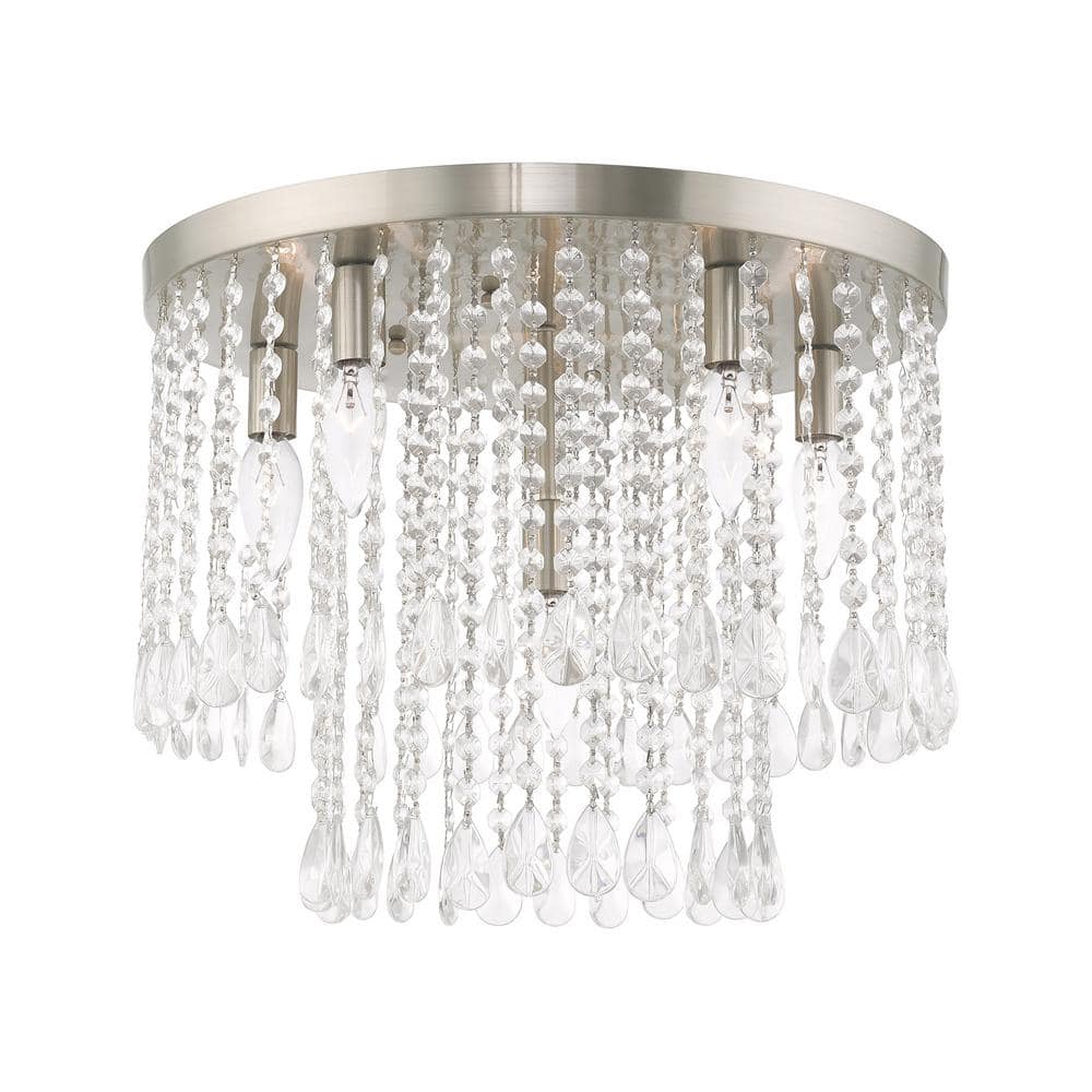Elizabeth Sparkle 6-Light Indoor/Outdoor Crystal Flush Mount, Brushed Nickel