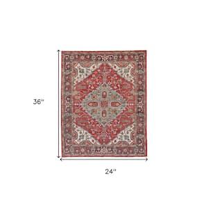 2 x 3 Red and Gray Floral Area Rug