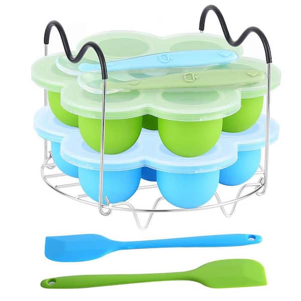 Silicone Egg Bites Molds and Steamer Rack Trivet with Heat Resistant Handles for Pressure Cooker 7pcs Set