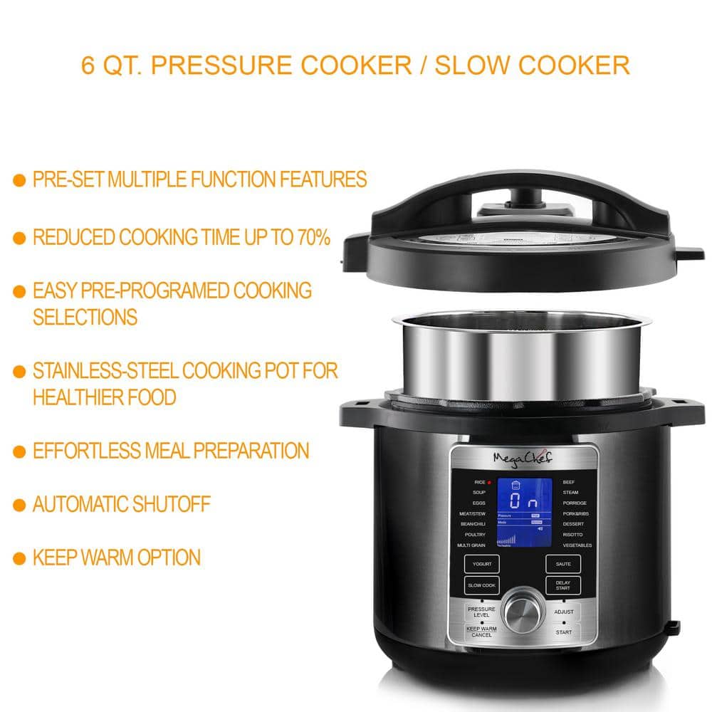 MegaChef 6 Qt Grey Stainless Steel Digital Pressure Cooker