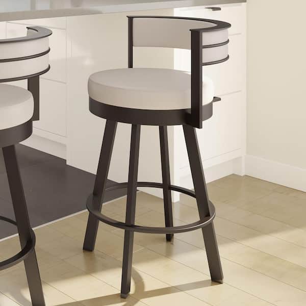 Amisco Browser 30 in. Cream Faux Leather / Dark Brown Metal Swivel Bar Stool