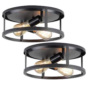 12.7 in. 2-Light Farmhouse Black Flush Mount Ceiling Light with No Bulbs Included (2-Pack)