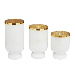 White Glass Pillar Hurricane Lamp (Set of 3)