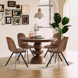 Sunflower Suede Brown Fabric Upholstered Swivel Dining Chairs with Black Geometric Legs, High Back, Set of 4