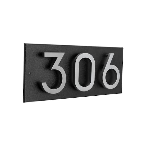 Floating Stand-Off 3-Number Horizontal Sign Black with Silver Modern Font Numbers