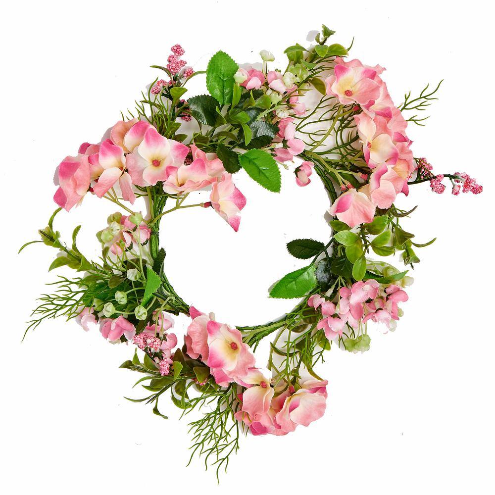 Admired By Nature Artificial Pink 13'' Artficial Flower Candle Ring Handmade Floral Spring Wreath for Front Door Wall Wedding Party Home Decor ABN1W005-PK-CM 