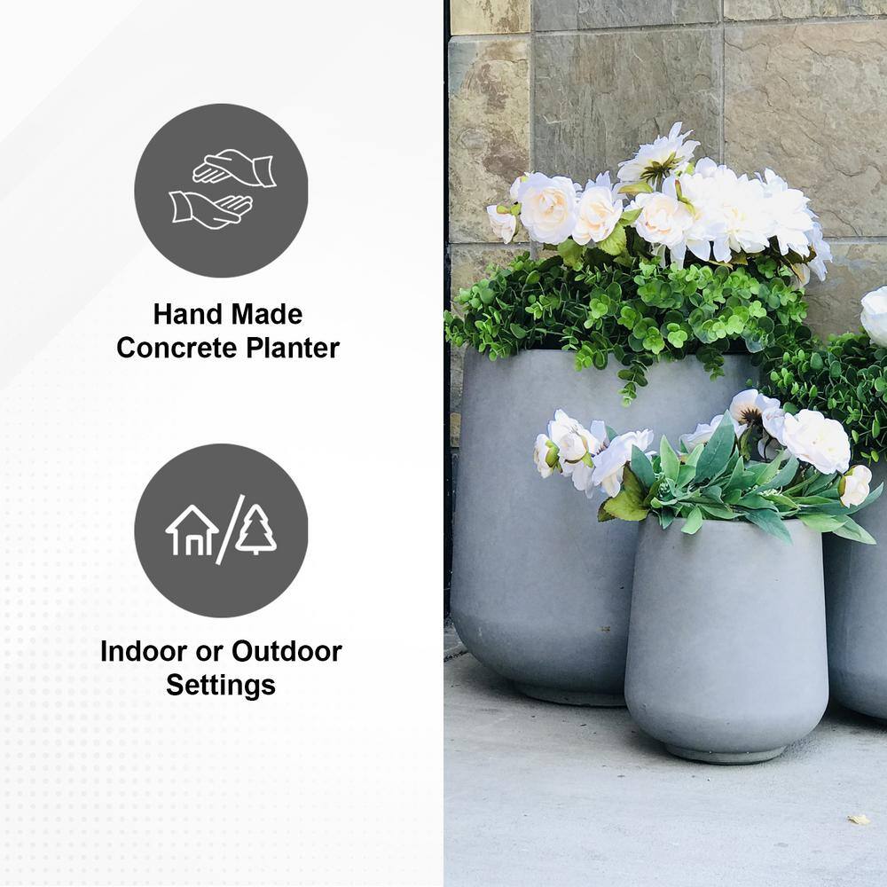 Set of 3 Gray Lightweight Concrete Footed Tulip Planters