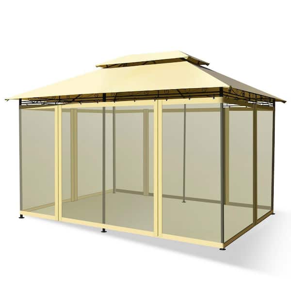 ANGELES HOME 10 ft. x 13 ft. Beige Tent Canopy Shelter with Removable Netting Sidewall