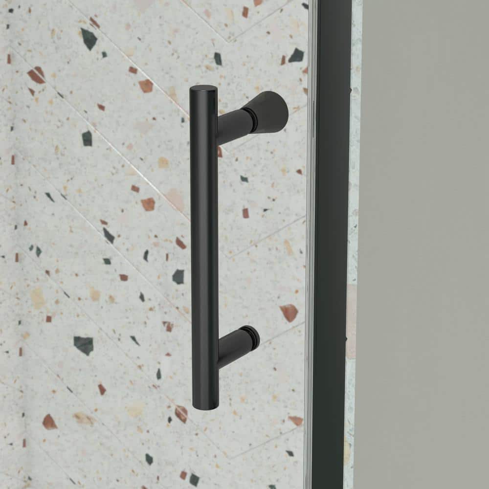 Black Framed Pivot Shower Door with Clear Glass