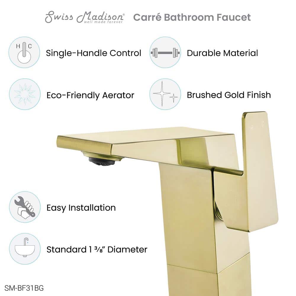 Carré Brushed Gold Single-Handle High Arc Bathroom Faucet
