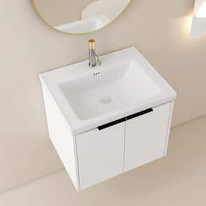 24 in. x 19 in. x 21 in. Modular Floating ECO Plywood Storage Bath Vanity Cabinet in White with White Caremic Sink Top