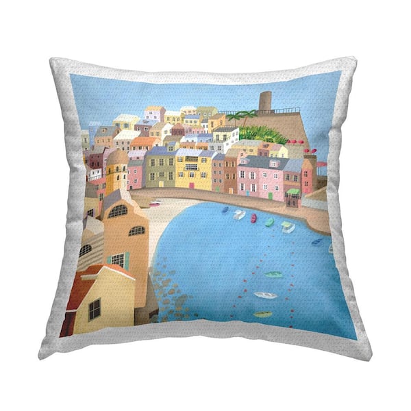 Stupell Industries Nautical Beach City Docked Boats Blue Square Outdoor Throw Pillow